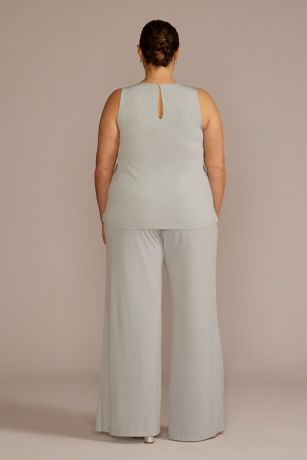 新品　ランバンスポール　裾フリル　シルバーラメ　ノーカラー　ジャケット Plus Size Three-Piece Sparkle Lace Pantsuit | David's Bridal