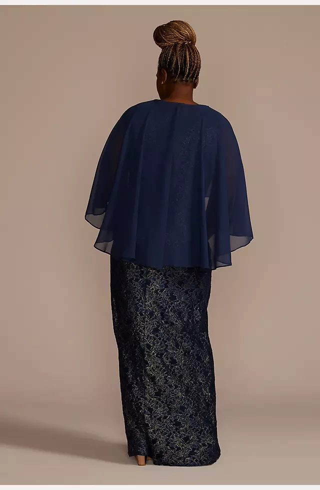 Metallic Lace Sheath Dress with Chiffon Cape Image 2
