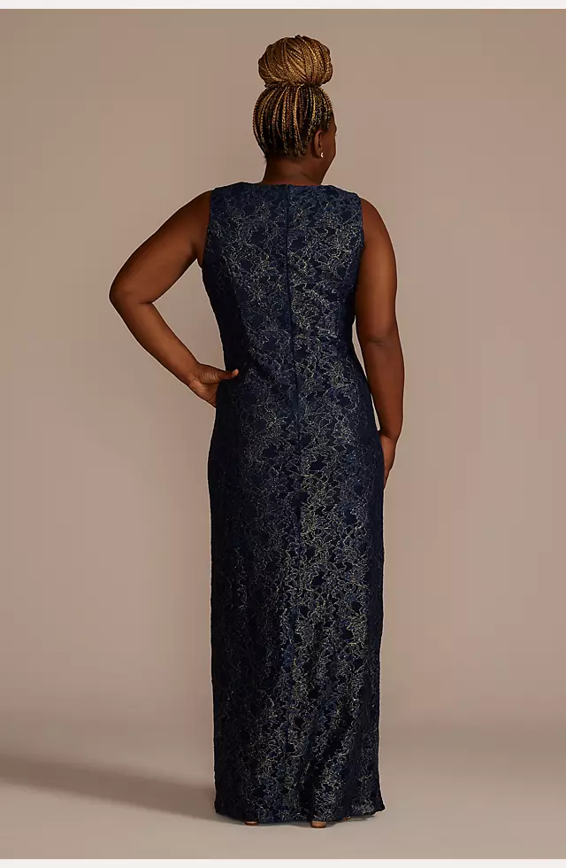 Metallic Lace Sheath Dress with Chiffon Cape Image 4