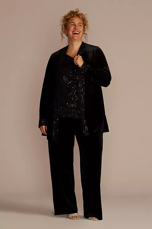 Plus Size Long Sleeve Velvet Sequin Pantsuit Image 1