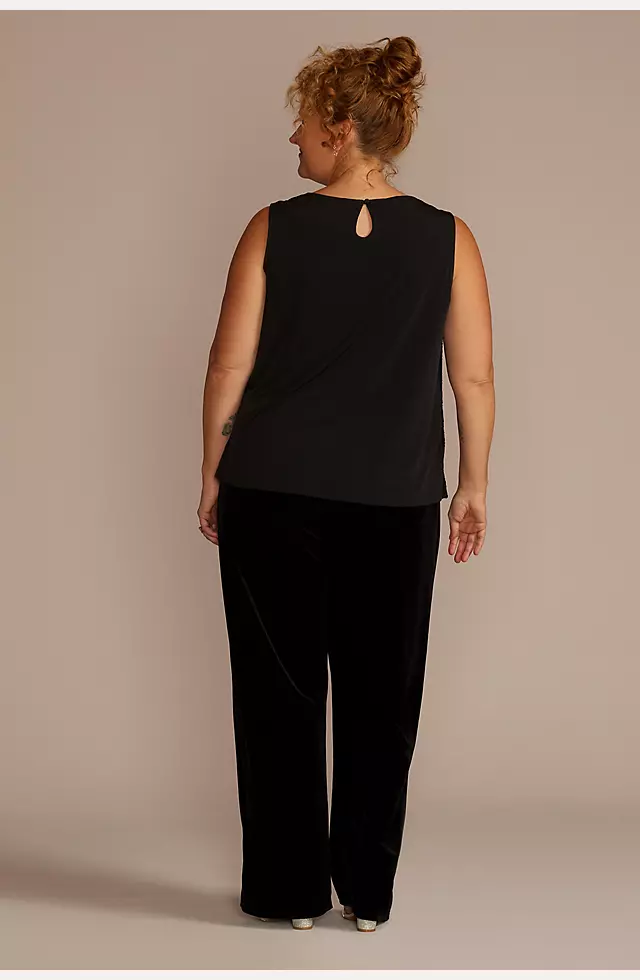 Plus Size Long Sleeve Velvet Sequin Pantsuit Image 5