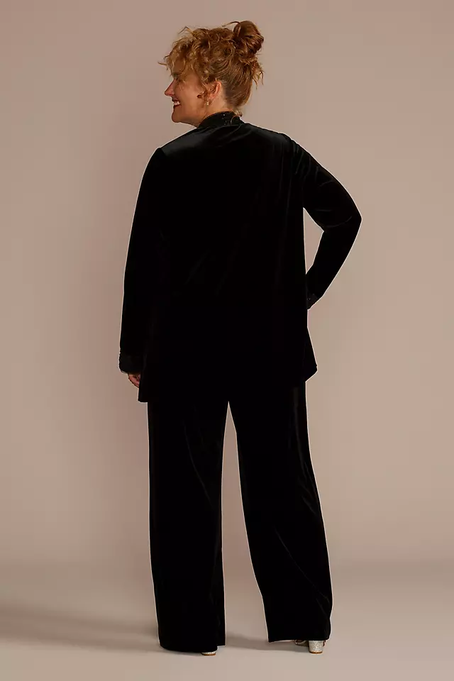 Plus Size Long Sleeve Velvet Sequin Pantsuit Image 2