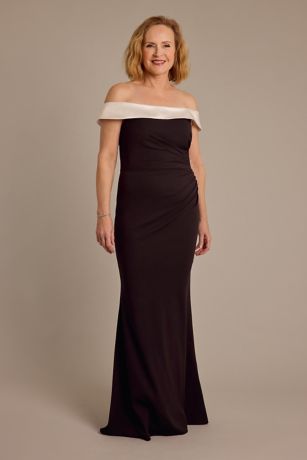 Off-the-Shoulder Crepe Sheath Dress | David's Bridal