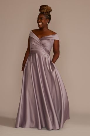 One off-the-shoulder sweetheart and Satin stretch