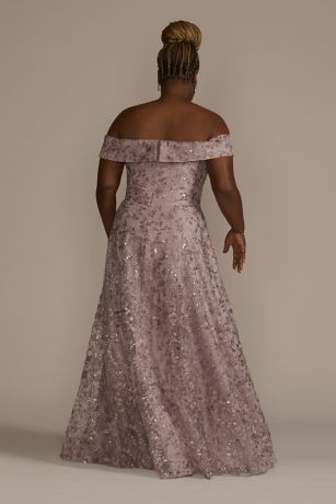 Off-the-Shoulder Embroidered Sparkle A-Line Image 3