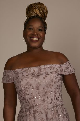 Off-the-Shoulder Embroidered Sparkle A-Line Image 4