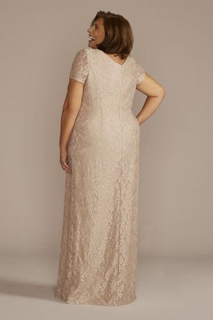 Scoop Neck Gathered Lace Sheath Dress with Slit | David's Bridal