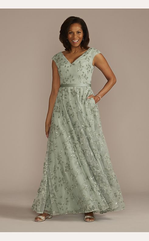 Avl Gnaven Vidner Sequin Floral Cap Sleeve A-Line Dress | David's Bridal