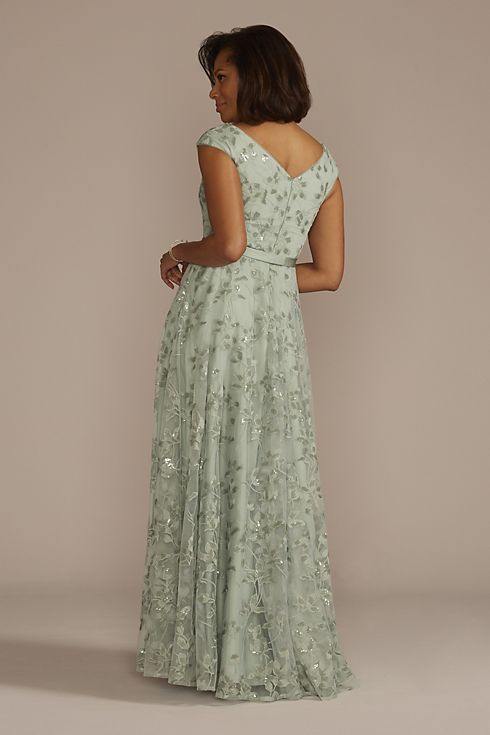 Sequin Floral Cap Sleeve A-Line Dress Image 2