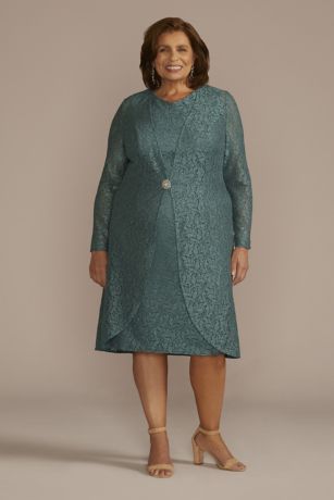 Knee Length Glitter Lace Sheath Jacket Dress | David's Bridal