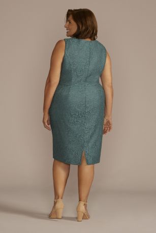 Knee Length Glitter Lace Sheath Jacket Dress | David's Bridal