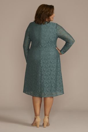 Knee Length Glitter Lace Sheath Jacket Dress | David's Bridal