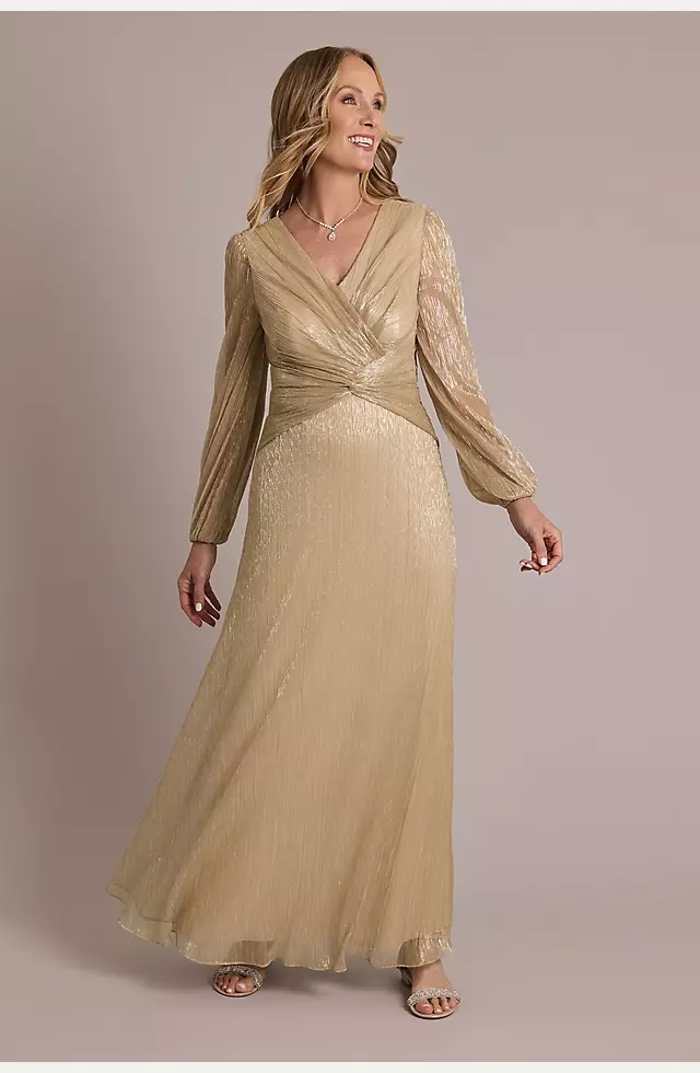 Metallic Long-Sleeve Knotted A-Line Dress Image