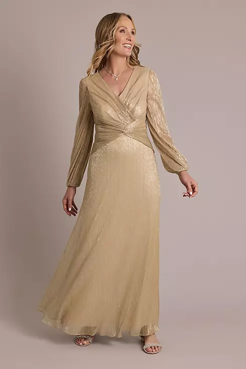 Metallic Long-Sleeve Knotted A-Line Dress Image 1