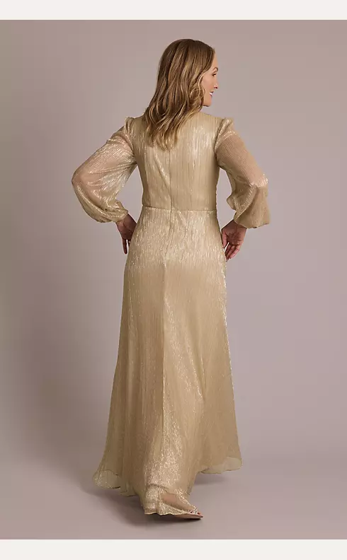 Metallic Long-Sleeve Knotted A-Line Dress Image 2
