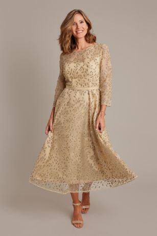 Gold mother of the bride dresses tea length sale