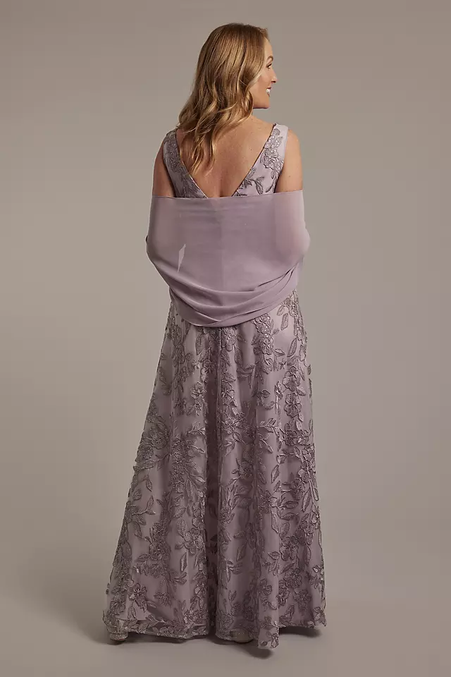Embroidered A-Line Tank Dress with Chiffon Wrap Image 2