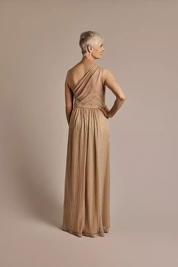 One-Shoulder Metallic Knit A-Line Dress | David's Bridal One-Shoulder Metallic Knit A-Line Dress | David's Bridal