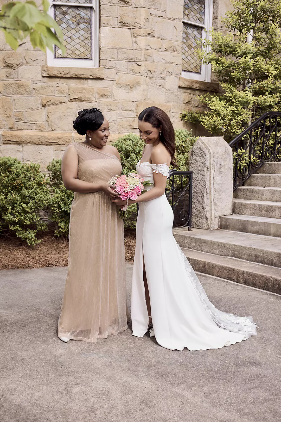 One-Shoulder Metallic Knit A-Line Dress | David's Bridal One-Shoulder Metallic Knit A-Line Dress | David's Bridal