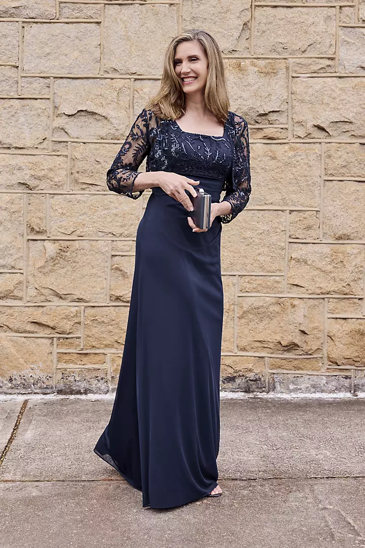 Embroidered Lace Sheath Dress with Jacket | David's Bridal Embroidered Lace Sheath Dress with Jacket | David's Bridal