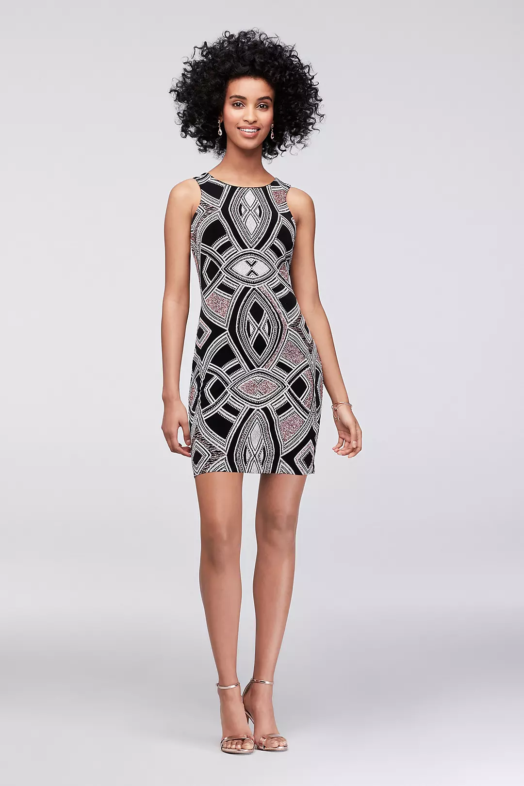 Geometric Glitter-Printed Mini Dress Image