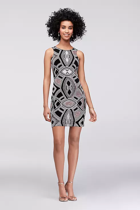 Geometric Glitter-Printed Mini Dress Image 1