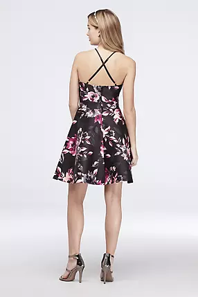 Floral Mikado Fit-and-Flare Short Dress | David's Bridal Floral Mikado Fit-and-Flare Short Dress | David's Bridal