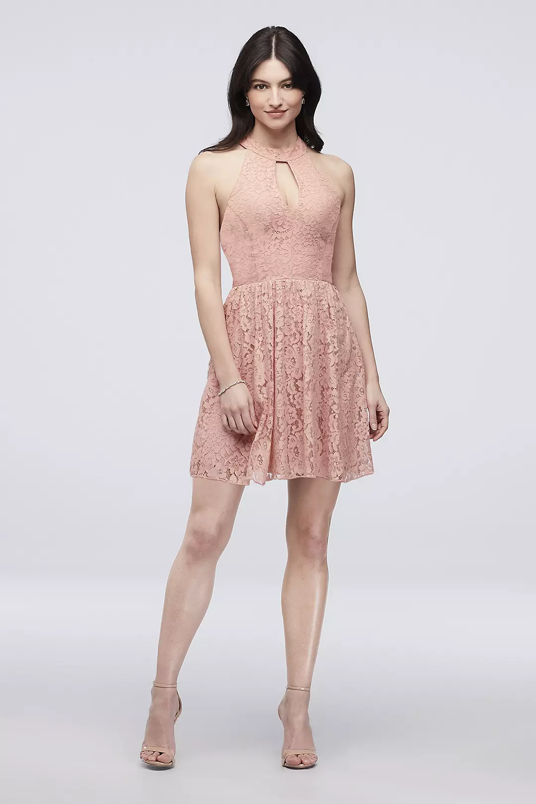 Lace A-Line Halter Short Dress with Keyhole Neck Image