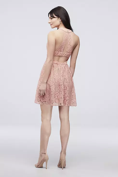 Lace A-Line Halter Short Dress with Keyhole Neck Image 2