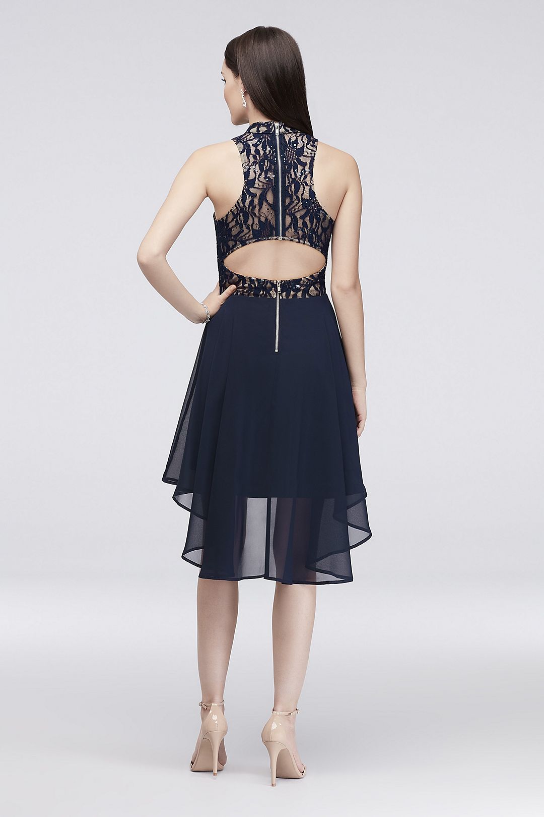 Sequin and Lace A-line Dress with High-Low Hem Image 4