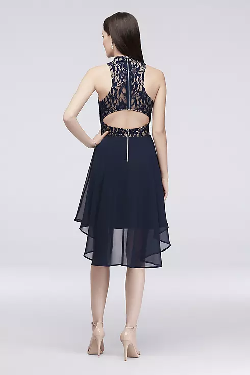 Sequin and Lace A-line Dress with High-Low Hem Image 2