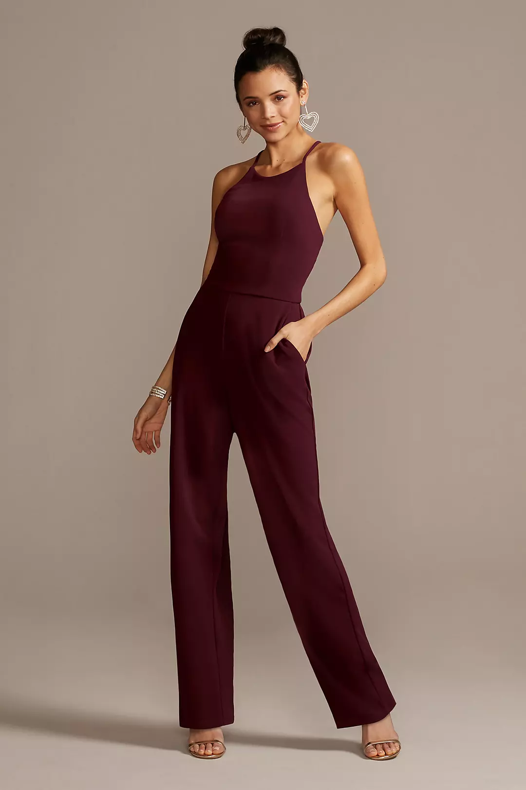 High Neck Jumpsuit with Illusion Lace Back Detail Image