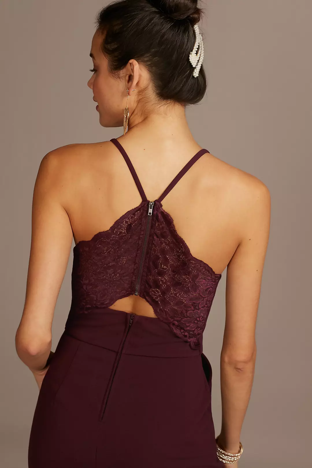 High Neck Jumpsuit with Illusion Lace Back Detail Image 3
