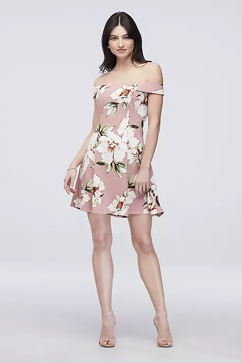 Off-the-Shoulder Floral Printed Short Dress Image 1