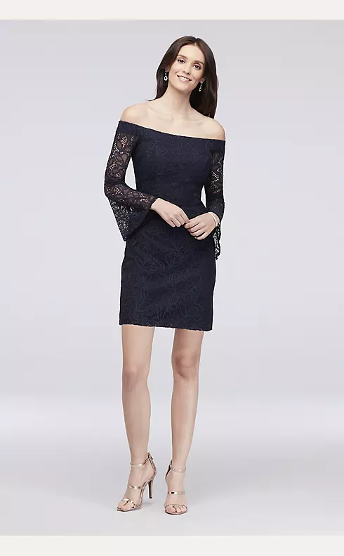 Lace Bell Sleeve Off-the-Shoulder Short Dress Image 1