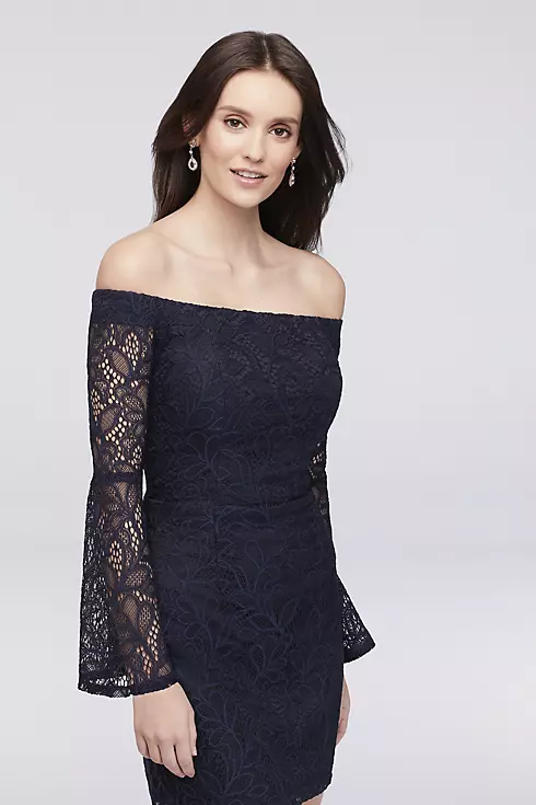 Lace Bell Sleeve Off-the-Shoulder Short Dress Image 3