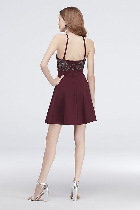 Glitter Scuba Halter Dress with Asymmetrical Skirt Image 4