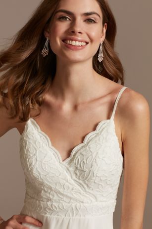 Scalloped Lace and Tiered Chiffon Short Dress | David's Bridal