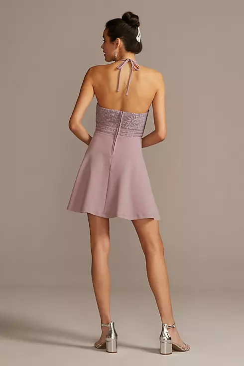 Lace Bodice Illusion Plunge Halter Mini Dress Image 2
