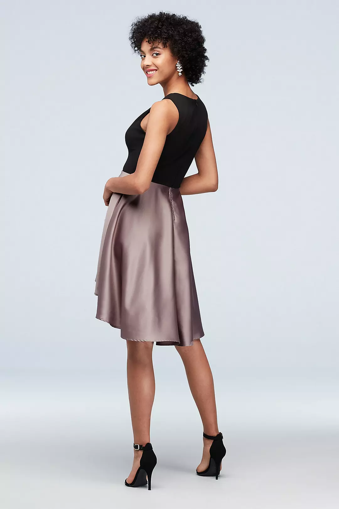 Scallop V-Neck and Satin Skirt High-Low Mini Dress Image 2