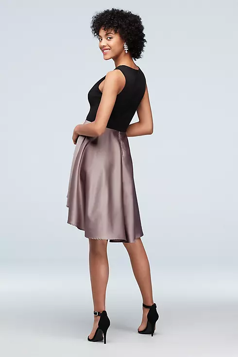 Scallop V-Neck and Satin Skirt High-Low Mini Dress Image 2