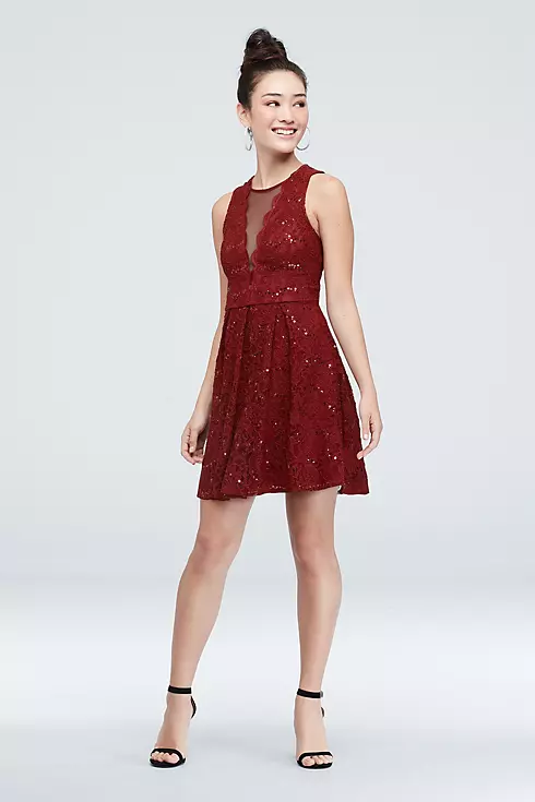 Sequin Lace Mini Dress with Illusion Panels Image 1