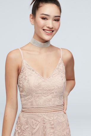 Embroidered Metallic Overlay Dress with Illusion | David's Bridal