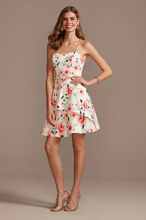 Cotton Sateen Short Floral Printed Layered Dress Image 1