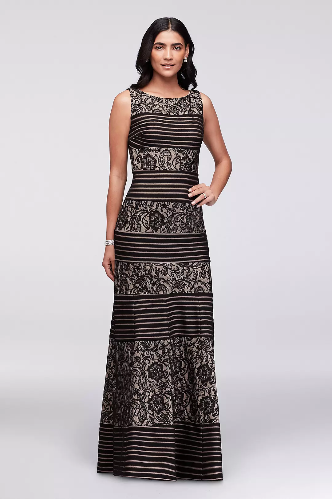 Striped Lace Sleeveless Trumpet Gown Image