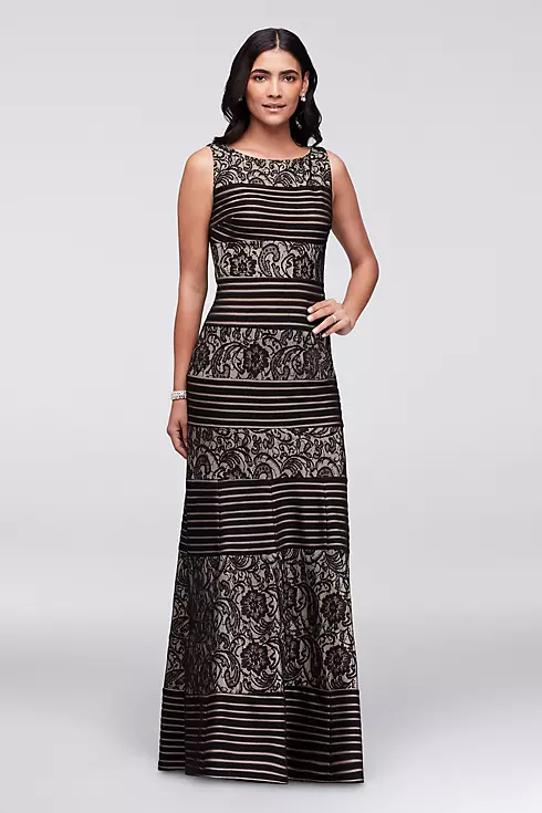 Striped Lace Sleeveless Trumpet Gown Image 1