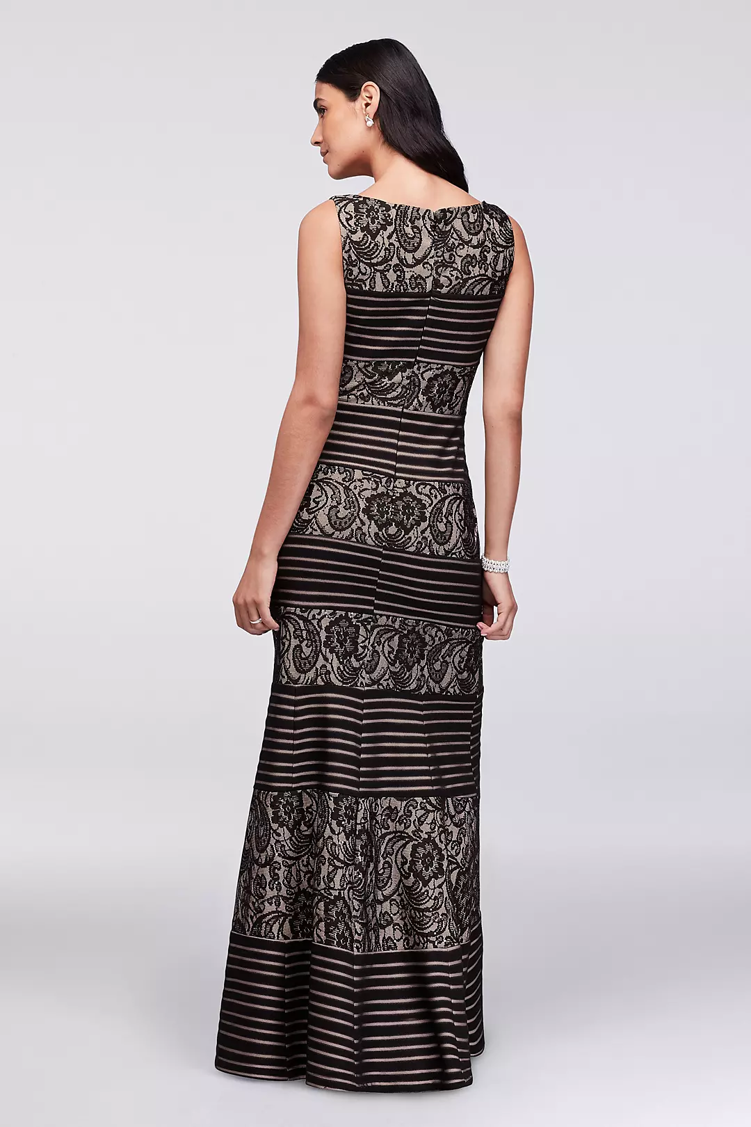Striped Lace Sleeveless Trumpet Gown Image 2