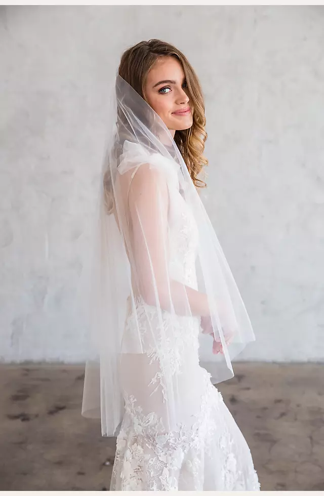 Raw-Edge Silk Tulle Fingertip Veil with Blusher | David's Bridal