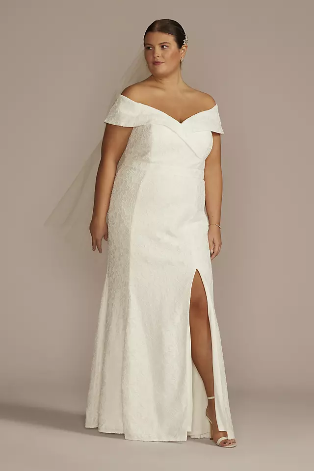 Cuffed Off-the-Shoulder Lace Sheath Gown Image
