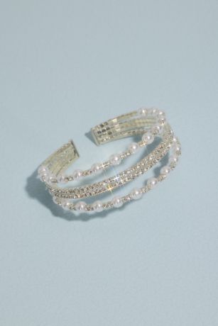 Pearl and Rhinestone Stacked Cuff Bracelet